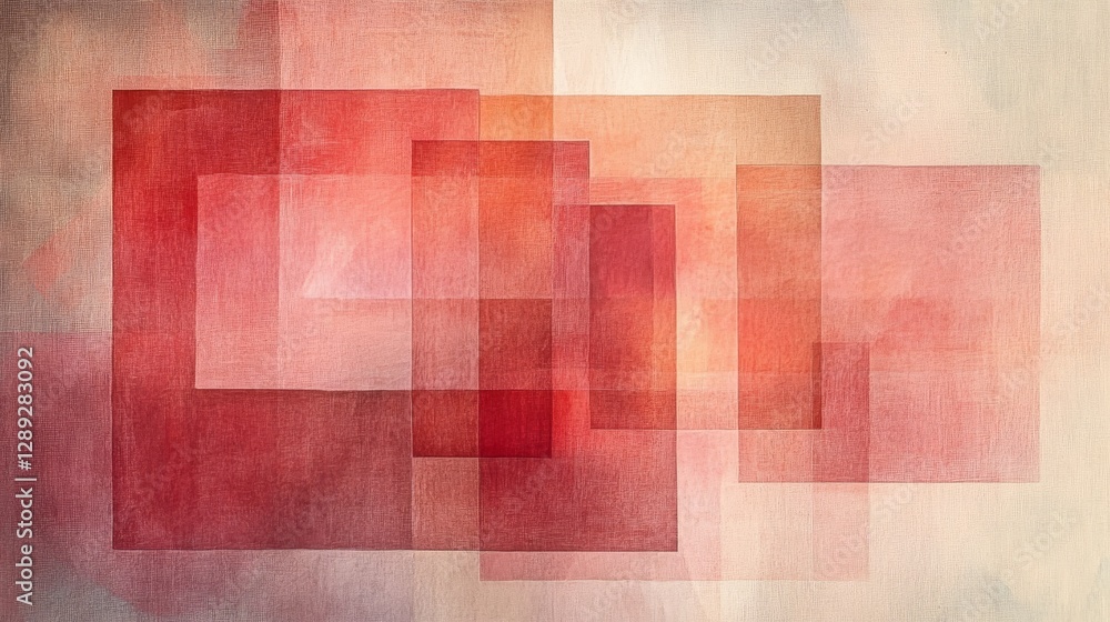 Poster overlapping geometric squares creating complex and colorful artwork