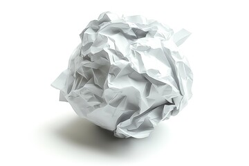 Crumpled white paper ball on a clean surface, representing discarded ideas and creativity.