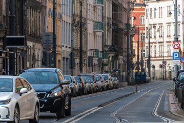 Long street in Krakow,. Centrum of the city, Poland.