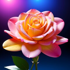 Dew‑kissed pink lotus flower illuminated against a dark blue gradient backdrop Flor de loto rosa con gotas de rocío iluminada contra un fondo degradado azul oscuro