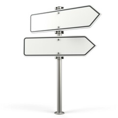 A blank directional signpost with two arrows pointing in opposite directions, symbolizing choices.