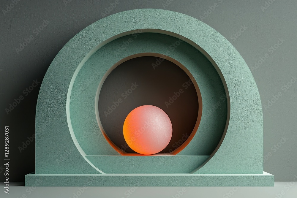 Poster abstract composition of illuminated sphere and geometric shapes with minimalist design
