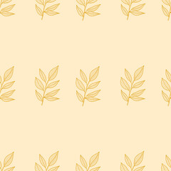 Minimalist seamless pattern with hand-drawn botanical leaves on a beige background. Ideal for fabric, wallpaper, wrapping paper, and stationery.