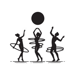 Men and women hula hooping silhouette vector illustration