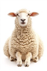Fototapeta premium Fluffy Sheep Sitting Comfortably on White Background