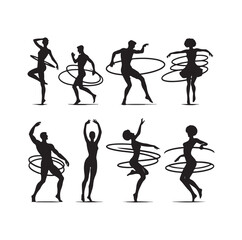Men and women hula hooping silhouette vector illustration
