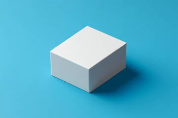 "Minimal White Product Box Floating on Blue Background – Clean Packaging Mockup Design"