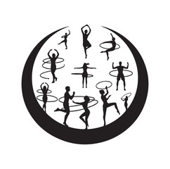 Men and women hula hooping silhouette vector illustration