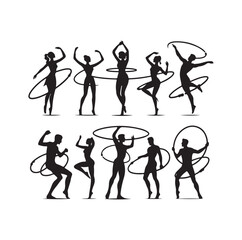 Men and women hula hooping silhouette vector illustration