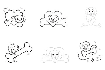 Dog bone continuous single line drawing animal paw,Bone toy for dog line art
