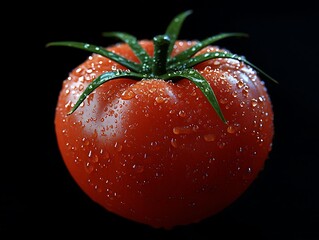 Fresh tomato with water droplets