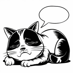 Grumpy cat style illustration in monochrome with text space