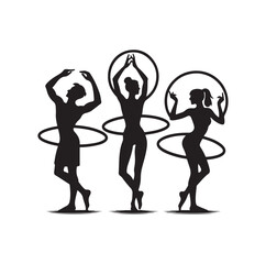 Men and women hula hooping silhouette vector illustration