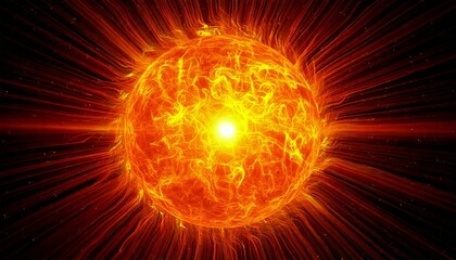 Fototapeta premium Sun and fire. Solar storm. Magnetic storm. Background with big sun. Energy of sun.