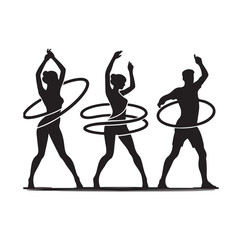 Men and women hula hooping silhouette vector illustration