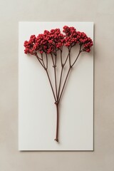 Delicate red flowers arranged elegantly on textured beige backgr