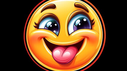 Happy emoji showing tongue out on a black background