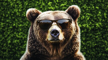 Fashionable Grizzly Bear Posing With Vintage Square Sunglasses