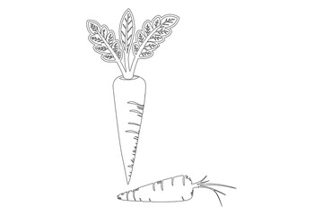 Carrot in one continuous line drawing of carrot vector illustration