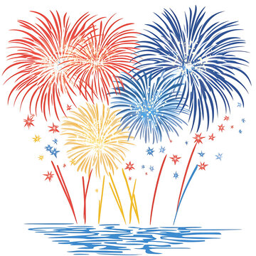colorful fireworks display over water clip art preview