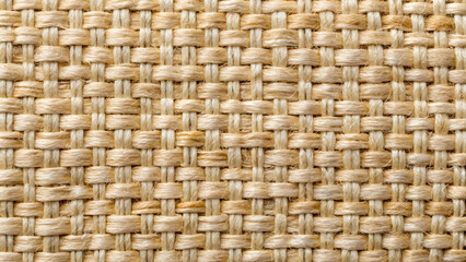 Woven natural linen fibers texture in beige tones, copy space