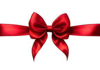 Fototapeta premium Shiny red ribbon with bow on transparent background