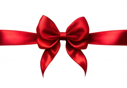 Shiny red ribbon with bow on transparent background