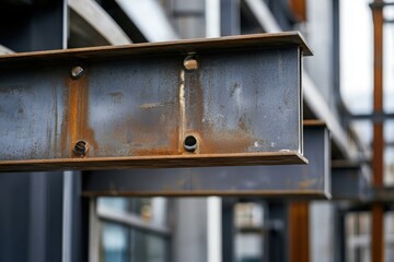 Close-up of steel structure installation on a large building. 