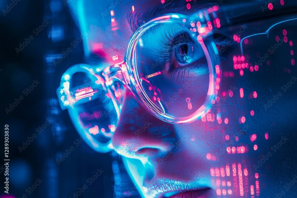 Aufkleber quantum computer processor with neon lights, free space.