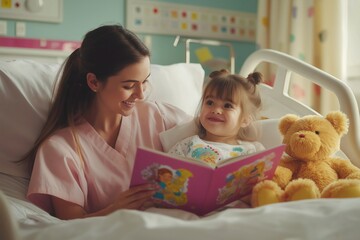 Obraz premium nurse reading a storybook to a young child in a hospital bed