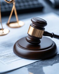 Symbolic depiction of legal protection featuring a gavel, scales of justice, a shield, and legal documents