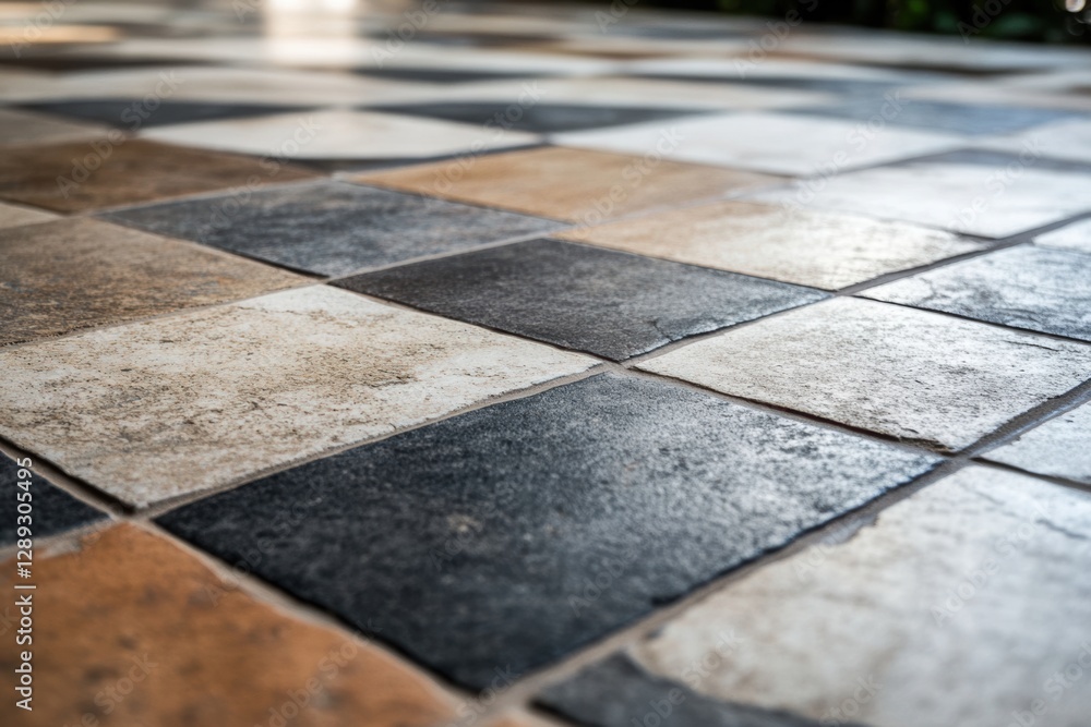 Poster laying floor tiles with precise alignment of each tile.