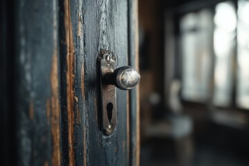 Small details of installing a new door with visible focus on the lock and handle. -