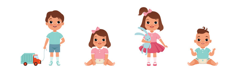 Boy and Girl in Different Age Vector Set