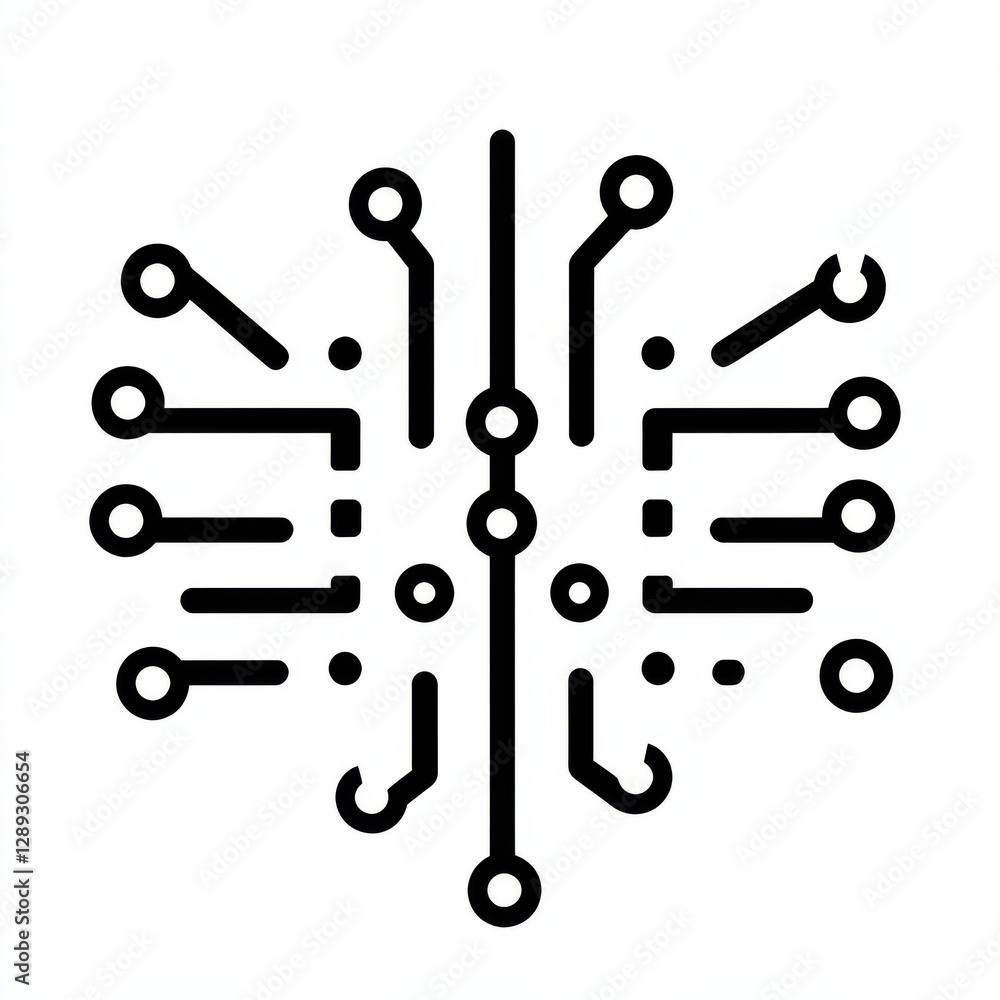 Poster circuit board illustration: black and white technology pattern with centralized design