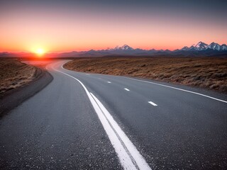 Naklejka premium flat road leading to the mountains at dawn