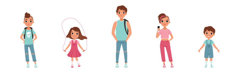 Boy and Girl in Different Age Vector Set
