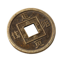 Ancient Chinese Lucky Coin isolated on transparent background