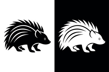 Porcupine Silhouette Vector Icon With Black And White Background.
