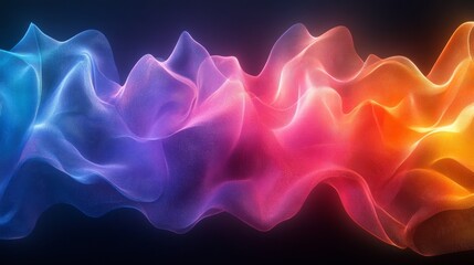 Abstract digital artwork features multicolored flowing ribbons on a black background