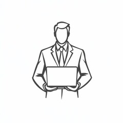 Faceless Businessman Holding Laptop: Modern Business Illustration in Minimalist Black and White