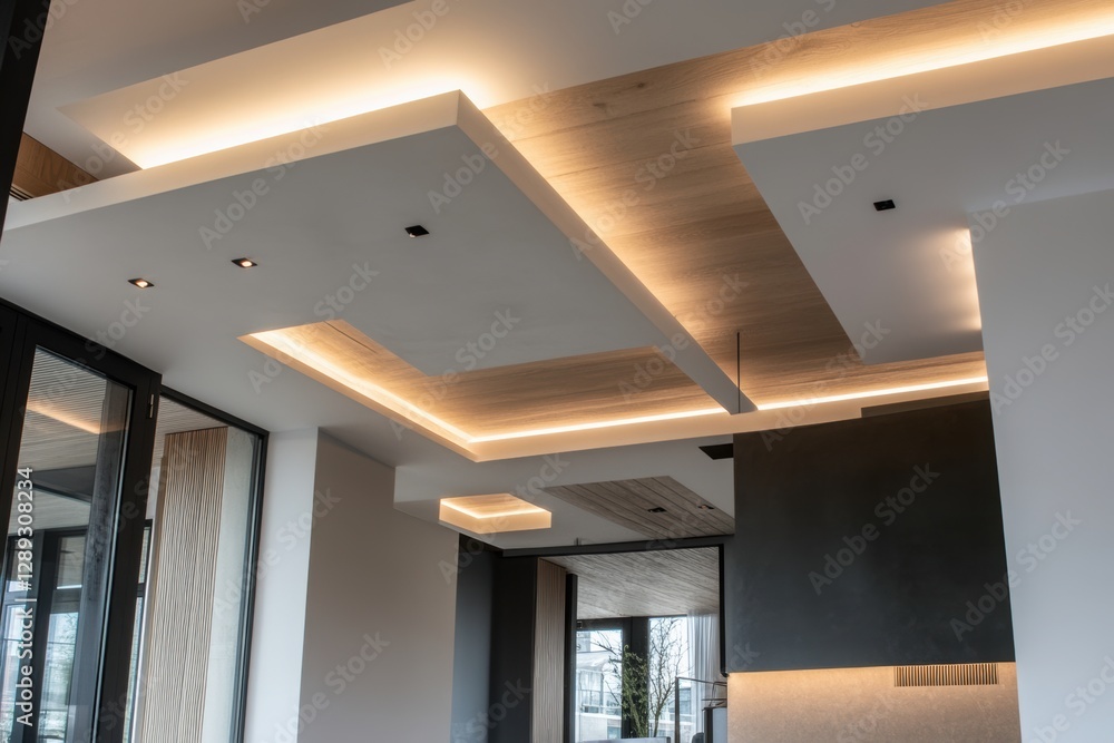 Poster installation of fixtures with precise and detailed connections on the ceiling.