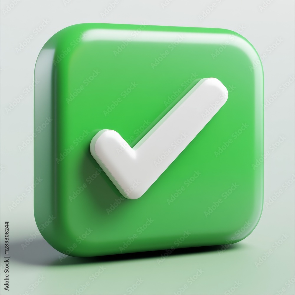 Poster Create a 3D icon of a green rounded square with a white checkmark inside 