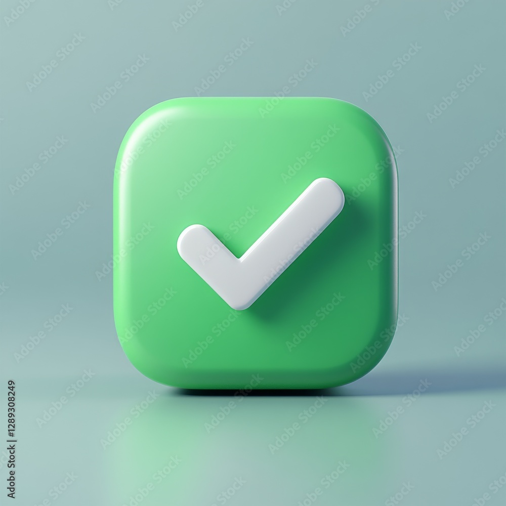 Poster Create a 3D icon of a green rounded square with a white checkmark inside