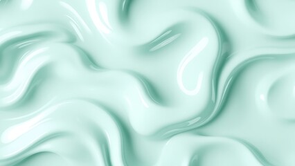 Obraz premium Smooth, wavy, and glossy light mint green surface with fluid-like appearance, soft curves, and highlights, creating a shiny, almost liquid texture