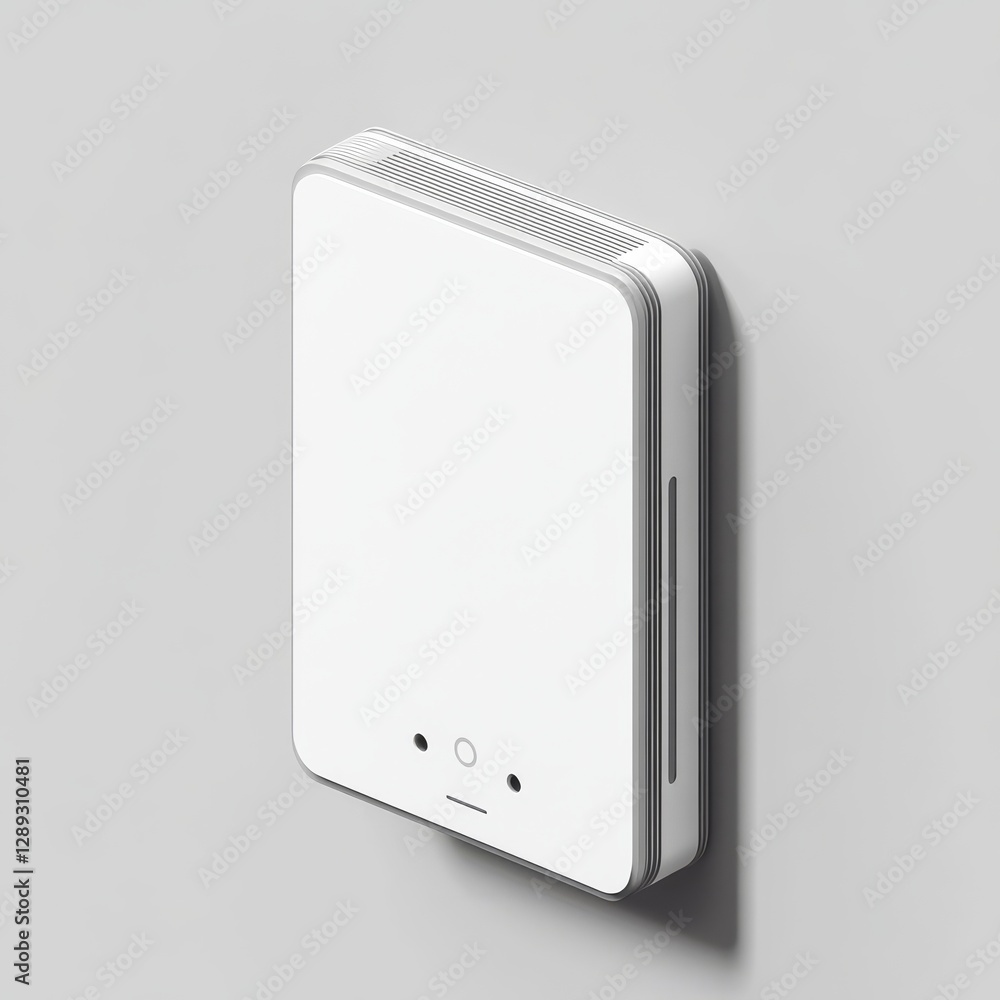 Aufkleber sleek white smart home device mounted on a gray wall, featuring a minimalist design and rounded edge