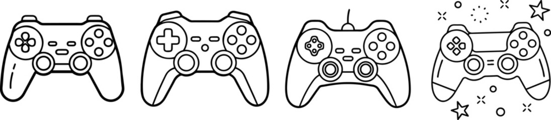 A Set of Line art of video game controller vector illustration