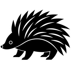 High-Quality Porcupine Silhouette Vector Icon White Background. 