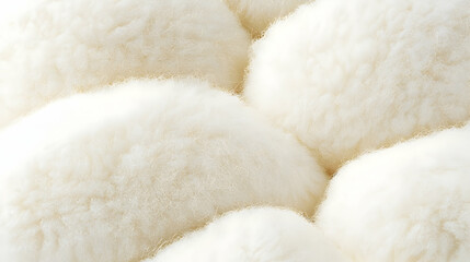 Soft white sheep wool close-up texture, natural fiber background, textile industry material