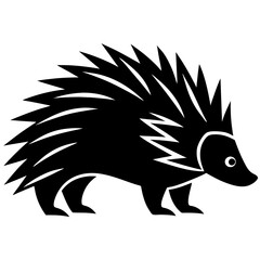 High-Quality Porcupine Silhouette Vector Icon White Background. 